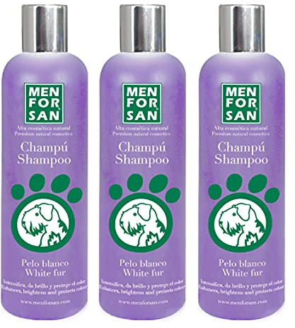 MENFORSAN White Hair Dog Shampoo 300 ml, confezione da 3 unità, intensificatore di colore con pH neutro, adattato al cane