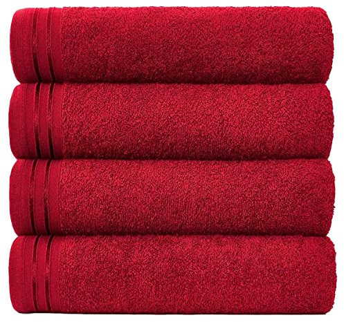 GC GAVENO CAVAILIA Große Handtücher, Badetuch, sehr saugfähig, ägyptische Baumwolle, Handtuch-Set, extra weich, groß, rot, schnell trocknende Badetücher, 450 g/m², waschbare Handtücher, 75 x 135 cm, 4