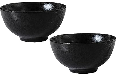 Dsztxv Japanese Rice Bowls Cereal Bowls Set of 2 - Porridge Bowls 2×300 ml 10 Ounces Capacity Perfect for Rice - Cereal Breakfasts and Soups Ceramic Small Bowl Gift Set (Black)