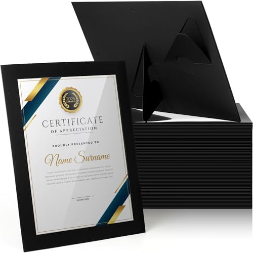 Tatuo 50 Pcs 8.5 x 11 Paper Picture Frames Document Horizontal Paper Certificate Holders Display Gallery Wall Frame Art with Easel Photo Certificates Degree Diplomas (Black)