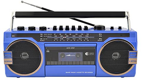 Boombox Bluetooth portátil, altavoz estéreo retro incorporado con reproductor de casete Tarjeta USB TF Reproducir cinta Reproductor de música Grabador 5.0 Altavoces Bluetooth Radio Estilo clásico de l