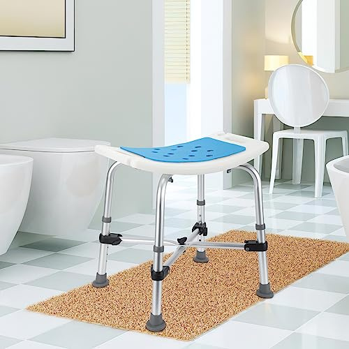 Vigevee Duschhocker Höhenverstellbar Duschstuhl 40-53cm rutschfest Badhocker Komfort Duschsit mit Doppelt Verstärktem Querbalken und Kissen bis 180 kg