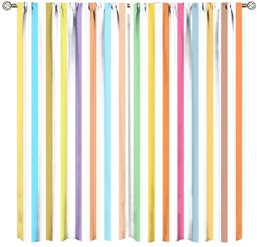 TFOSO Striped Curtain, Striped Vertical Colorful Rainbow Print Children's Room Decoration, Bedroom Living Room Pole Pocket Blackout Curtain 2 Panels Set Total Size 42 W X 45 L Inch