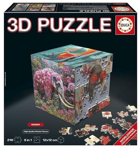 Educa - Puzzle 3D Wonder | La sfida puzzle a forma di cubo con 216 pezzi in totale | Struttura: Base Montabile Ricoperta da 6 Puzzle da 36 Pezzi | Puzzle 3D Adulto da 14 anni (20334)