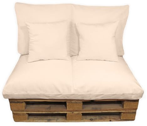 Acomoda Textil – Cojines Sofá Palets 2 Plazas Desenfundable y Lavable 120x80cm. Conjunto 4 Piezas Mullido Tela para Hogar, Jardín y Terraza NO Incluye PALETS. (Beige)