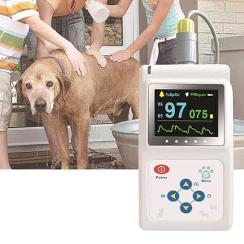 Handhållen veterinär pulsoximeter för katt och hund, familj och djursjukhus, pulsmätare med pulsfrekvens för tunga/öra, SPO2-sond