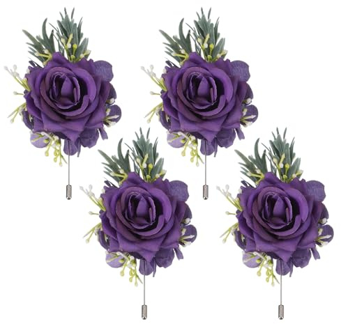 sourcing map 4 Pcs Purple Boutonnieres for Men, Artificial Flower | Buttonholes Pocket,for Wedding Bride Groom Ceremony Anniversary Prom Party