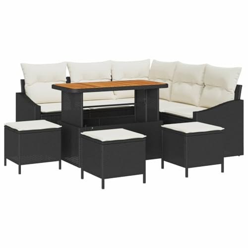 vidaXL Trädgårdsoffset 9 st 8-Antal sittplatser Svart Poly rattan