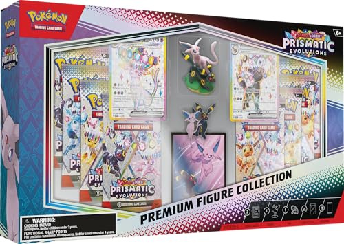 Pokémon TCG: Scharlachrot & Violett – Prismatic Evolutions Premium-Figuren-Kollektion (2 geätzte Folien-Promokarten, 11 Pokémon TCG: Scharlachrot & Violett – Prismatic Evolutions Booster Packs & mehr)