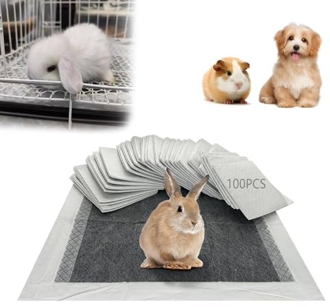 PeSandy Rabbit Pee Pads, Pet Toilet/Potty Training Pads, 100PCS All Absorb & Odor Control Disposable Cage Liners with Quick-Dry Surface for Guinea Pigs Puppy Chinchillas Hamsters Ferrets Hedgehog Cat