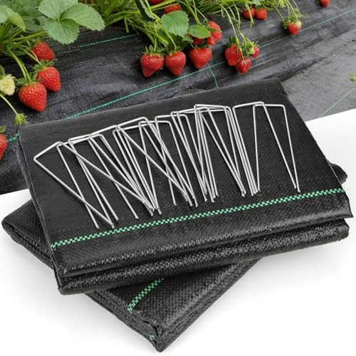 2 Pack 1m x 10m Garden Weed Control Membrane with 20 Ground Pegs Heavy Duty Sheet 1m Wide Cover Woven Mat Easy Cut Holes Plants Patch Stop Weeds Grass Gravel Path Patio Pond Liner Water Drain Well