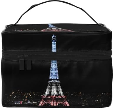 Trousse à cosmétiques Tour Eiffel avec poignée - Grande capacité - Sac de rangement de voyage à plusieurs couches - Avec fermeture éclair