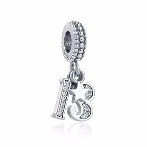 MariaFonte Charm Pendente Ciondolo 13 Anni Compatibile Tutte Marche Anni Compleanno Anniversario Ciondoli Originale Charming Beads Argento Mamma Bead Portafortuna Cuore Famiglia Natale Donna