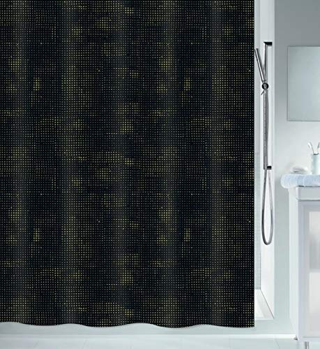 Spirella Anti-Schimmel Duschvorhang - Anti-Bakteriell, waschbar, wasserdicht, Polyester, „Georges“ 240x180cm Schwarz Gold