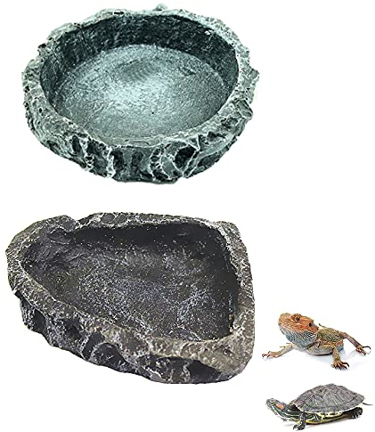 2 Stück Reptilien Feeder, Reptile Näpfe, Reptilienschildkröte Wasserschale, Reptilienschale, Food Bowl Feeder für Amphibien, für Schildkrötenechsen Chamäleon Leguan (Grün und Schwarz)