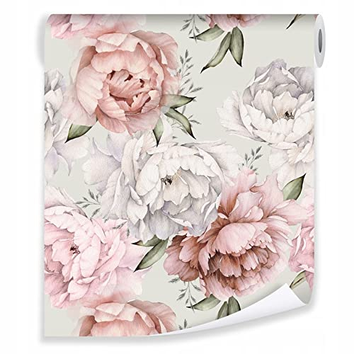 WallArena - Vlies Tapete Pfingstrosen Rosen 10m - Tapeten für Wohnzimmer Schlafzimmer - Vliestapete Wandtapete - Tapete - Motivtapeten - Wand Dekoration - 3D Effekt- inkl. Kleister - Blumen Rosa