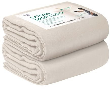 Avalon Home Canvas Drop Cloth for Painting 9x6 feet Pack of 2-8oz Painters Drop Cloths for Painting - All Purpose Canvas Tarps for Floor & Furniture Protection - Recycled Cotton Fabric