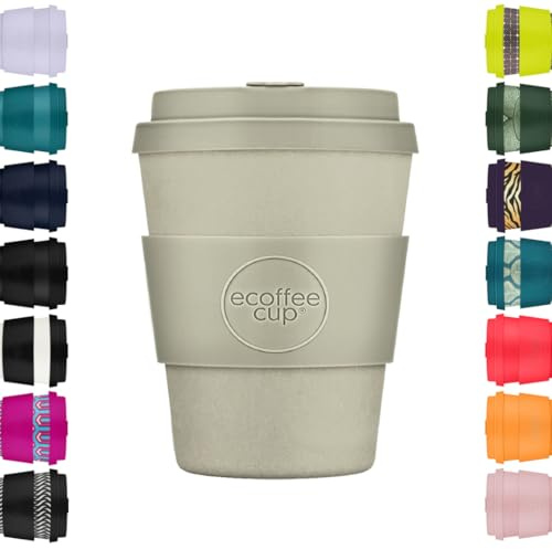 Ecoffee Cup 8oz (240ml) Reusable Coffee Cup – PLA Plant-Based Travel Mug with Silicone Lid, Melamine Free & Dishwasher Safe – Molto Grigio