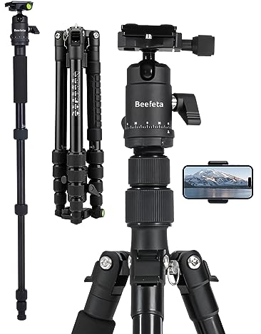 57 Kamera-Stativ, faltbares Aluminium-Stativ Einbeinstativ 360°Kugelkopf abnehmbar und Schnellwechsel Platte für Canon Nikon Sony Olympus Smartphone mit Handyhalterung