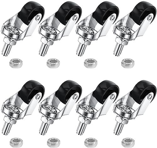 8 PCS Swivel Stem Casters,M8 Black 25mm(1 inch) Castor Wheels