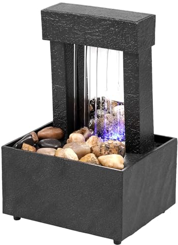Gatphy Kleiner Zimmerbrunnen Zen, Tischbrunnen mit Zen-Garten, LED-Licht, kleiner dekorativer Brunnen für den Innenbereich, Büro, Tisch, für Zen, Meditation, Entspannung, Glück, Anziehung, Topf (A)
