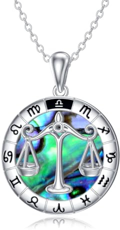 Collana Segno Zodiacale Libra, Collana con ciondolo in conchiglia di abalone con oroscopo in argento sterling 925, Astrologia Costellazione Compleanno Gioielli Regali per Donne Ragazze