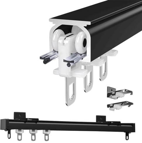 Curtain Tracks Aluminium Ceiling Track Ceiling Or Wall Mount For Windows And Room Divider Curtains, 50 100 200 350 400cm Curtain Track, Curtain Rail System With Runners(Black,50cm/1.6ft)