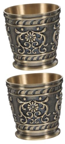 Amosfun 2 Pièces Verre à Liqueur En Bronze Calice De Vin Rouge Récipient à De Style Européen Tasse à Liqueur Onctueuse Imitation Tasses Anciennes Verres à Whisky Tasse à Thé Alliage