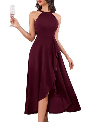 Aupuls Halter Midi Wedding Guest Dresses for Women UK Formal Cocktail Dress | hidden back zipper, Lining Design, comfortable fabric, low-maintenance, wrinkle-resistant, Multi-occasion versatile styling