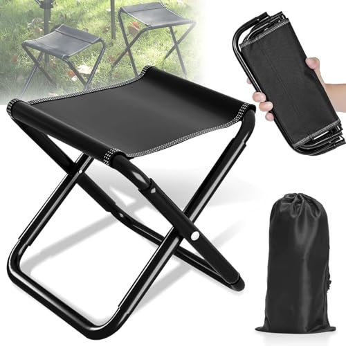 bechoanigel Tragbarer Klapphocker Camping Hocker Leicht Sitz Falthocker Klappbar Mini-Klapphocker mit Aufbewahrungsbeutel für Reisen Wandern Garten Angeln Grillen Strand (Schwarz)