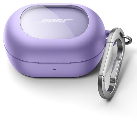 SURITCH Hülle Kompatibel mit Bose New QuietComfort Earbuds (2024),Stoßfestes Magnetriegelung Kopfhörerschutzhülle mit Reinigungsset & Karabiner Schlüsselbund（Lila