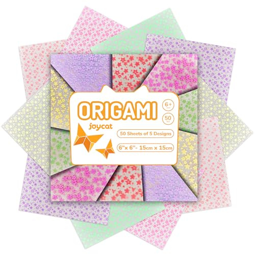 Joycat Carta per origami pastello che si illumina al buio, 50 fogli da 15,2 x 15,2 cm, morbidi e luminosi per bambini e progetti creativi, ideali per scrapbooking, biglietti e artigianato fai da te