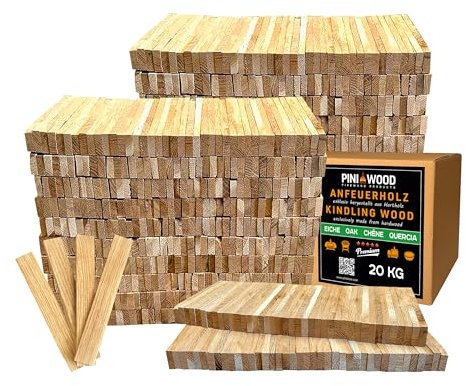PINI Allume-bois de chauffage en bois de chêne, 20 kg, bois d'allumage pour cheminée, barbecue, feu de camp, brasero