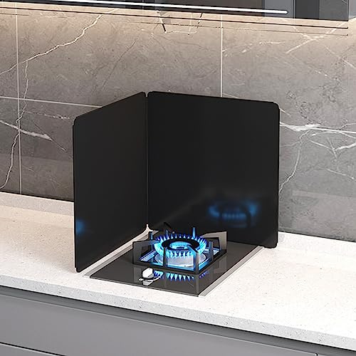 Protection contre les éclaboussures de cuisinière Grille anti-éclaboussures de graisse en acier au carbone noir, plusieurs tailles, 2 côtés, 3 côtés, 4 côtés(2 sides 50x50cm)
