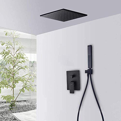 Ensemble de douche encastré, pommeau de douche noir avec flexible, pommeau de douche à effet pluie de 20 cm, pommeau de douche carré à surpression, mitigeur pour salle de douche (D_20 cm, D-30 cm)