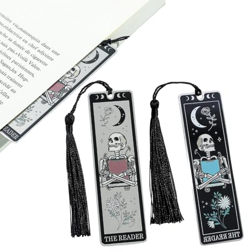 ZORVYN 2 Pièces Squelette Marque page de tarot,Cartes,Cadeaux Pour Les Amateurs de Livres Pour Femmes Marque Page Amusant pour Femmes et Hommes,Cadeaux d'horreur