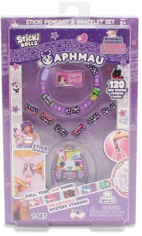 Sticki Rolls Juego de Colgante y Pulsera Aphmau, edición Limitada, Incluye 120 calcomanías, Colgante holográfico Aphmau y Pulsera, diversión Kawaii Coleccionable