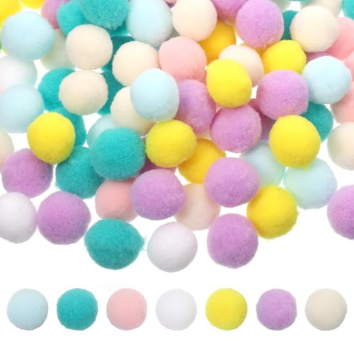 100 PCS 1 Inch Assorted Pom Poms, Mix Colorful Craft Pom Poms Balls for Crafts Puff Ball Pompoms in Jar for Arts Fuzzy Pompom Puff Balls for DIY Arts, Crafts Projects