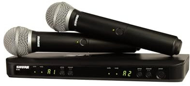 Shure BLX288/PG58 Wireless Microphone System - 14-Hour Battery Life, 300 ft Range, UHF | Includes (2) PG58 Handheld Vocal Mics, Dual Channel Receiver | H9 Band (BLX288/PG58-H9)