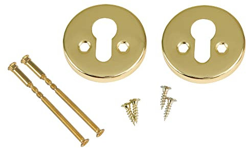 Amig - Juego de Bocallaves Redondas para Cerraduras con Cilindros Europerfil Mod. 25AT - Ø 59 mm - Con 4 Tirafondos y Tornillos Pasantes Antirrobo - Acero Cromado Mate - Plateado