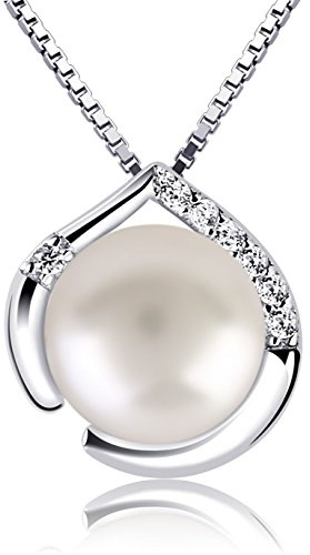 B.Catcher Collier de Perles Pour Femme, Argento Sterling 925, Perla da 8 mm, 45 cm, Senza Nichel | Elegante Collana in Argento,Adatta Per Tutti i Giorni e Per Le Occasioni Speciali | Confezione Regalo