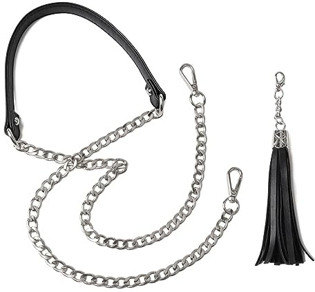 BEAULEGAN Lightweight Purse Leather Chain Strap Replacement for Shoulder and Crossbody Bag, 51 Inch Long(Black/Silver)