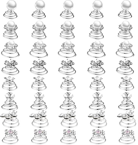 40 Pieces Rhinestone Crystal Twisters Set Spiral Hair Pins Silver Coils Rhinestone Spiral Hair Jewelry Crystal Clip Accessories for Wedding Bridal Prom, 8 Styles