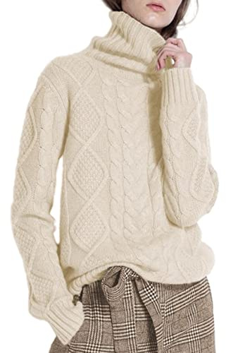 Ailaile - Maglione in Lana Cashmere, da Donna, a Collo Alto - Beige - 46/50 IT/Large