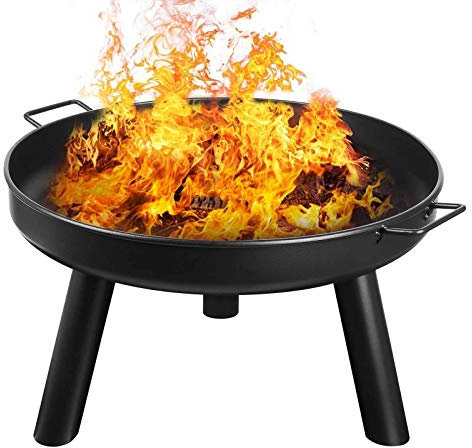 RANRANHOME Brasero Exterior con Asas, Recipiente para Hoguera, Diámetro De 60 Cm, Multifuncinal Chimenea para Calefacción Barbacoa Portátil De Carbón,Picnic, Acampadas