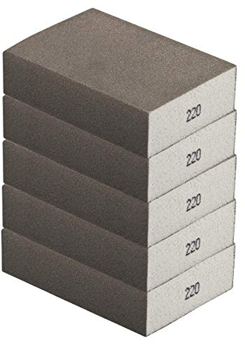 Schleifschwämme Schleifmatten 5 Stück im Set Körnung K 220 sehr feine Körnung, 100 x 70 x 25 mittelfester PU- Schaumkern Schleifpapier Schleifklotz