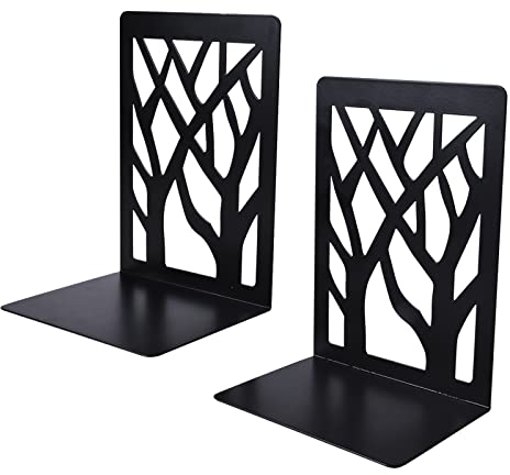 Pinsheng 1 Coppia Fermalibri per Mensole, Reggilibri in Metallo Fermalibri Design di Albero per Scrivania Scaffali, Nero Fermalibri per Libreria, Casa, Ufficio, Scuola, 165 x 120 x 94 mm