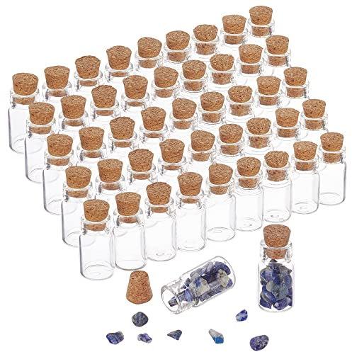PH PandaHall 50pcs Mini Bouteilles en Verre, 1.5ml Petits Bocaux avec Bouchons en Liège Souhait Faveur Bouteilles Conteneur de Stockage pour Sort Pot Mariage Décoration Maison Fête Faveurs, 18x10mm