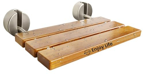 20 Inchs Teak Folding Shower Seat Wall Mounted, Fold Down Shower Seat for Inside Shower, Home Care Folding Shower Seat, Wall Mounted Shower Bench with 400 Lb. (Wood)
