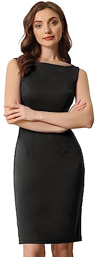 Allegra K Robe Fourreau Femme sans Manches Robes Business de Bureau Décontractées à Col Bateau Robe Midi Moulante Cocktail